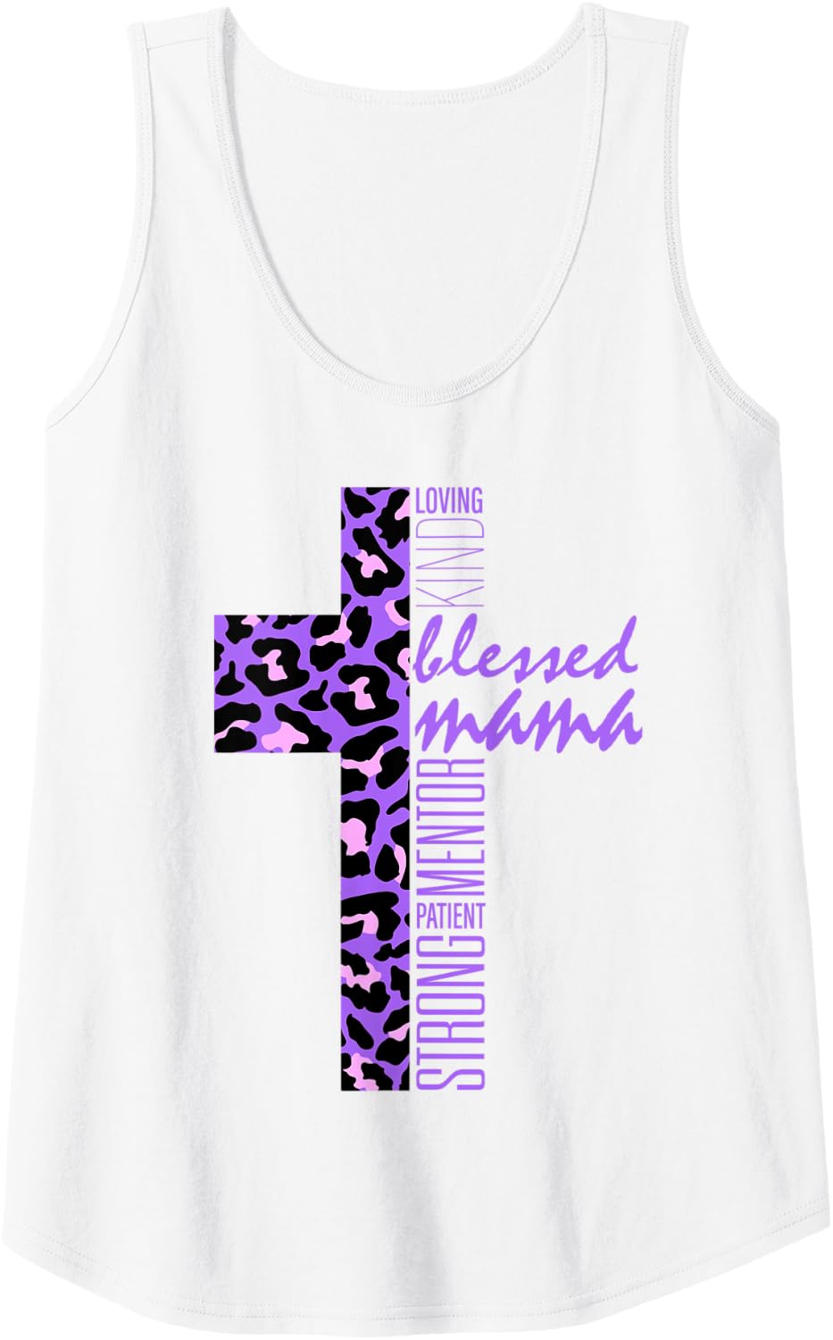 Womens Blessed Mama Cross Purple Cheetah Print Christian Mom Mother Tank Top Tank Top Comfort Fit US Top Pick