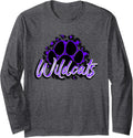 Wildcats Purple Black Cheetah School Sports Fan Team Spirit Long Sleeve Long Sleeve T Shirt Comfort Fit Hot Right Now