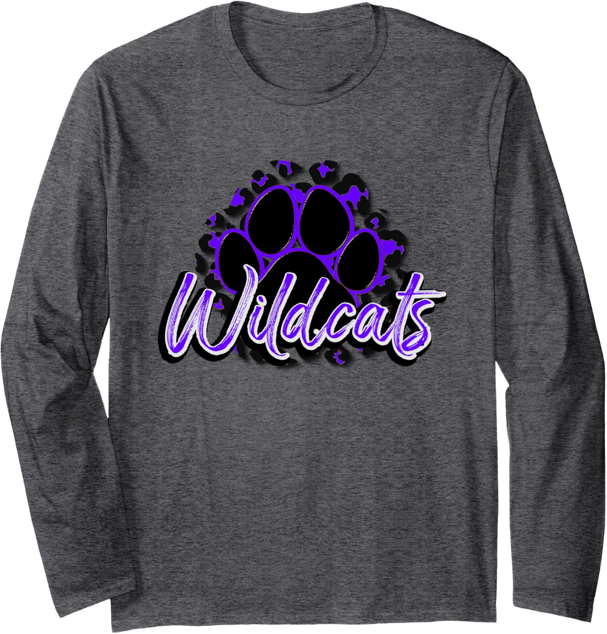 Wildcats Purple Black Cheetah School Sports Fan Team Spirit Long Sleeve Long Sleeve T Shirt Comfort Fit Hot Right Now