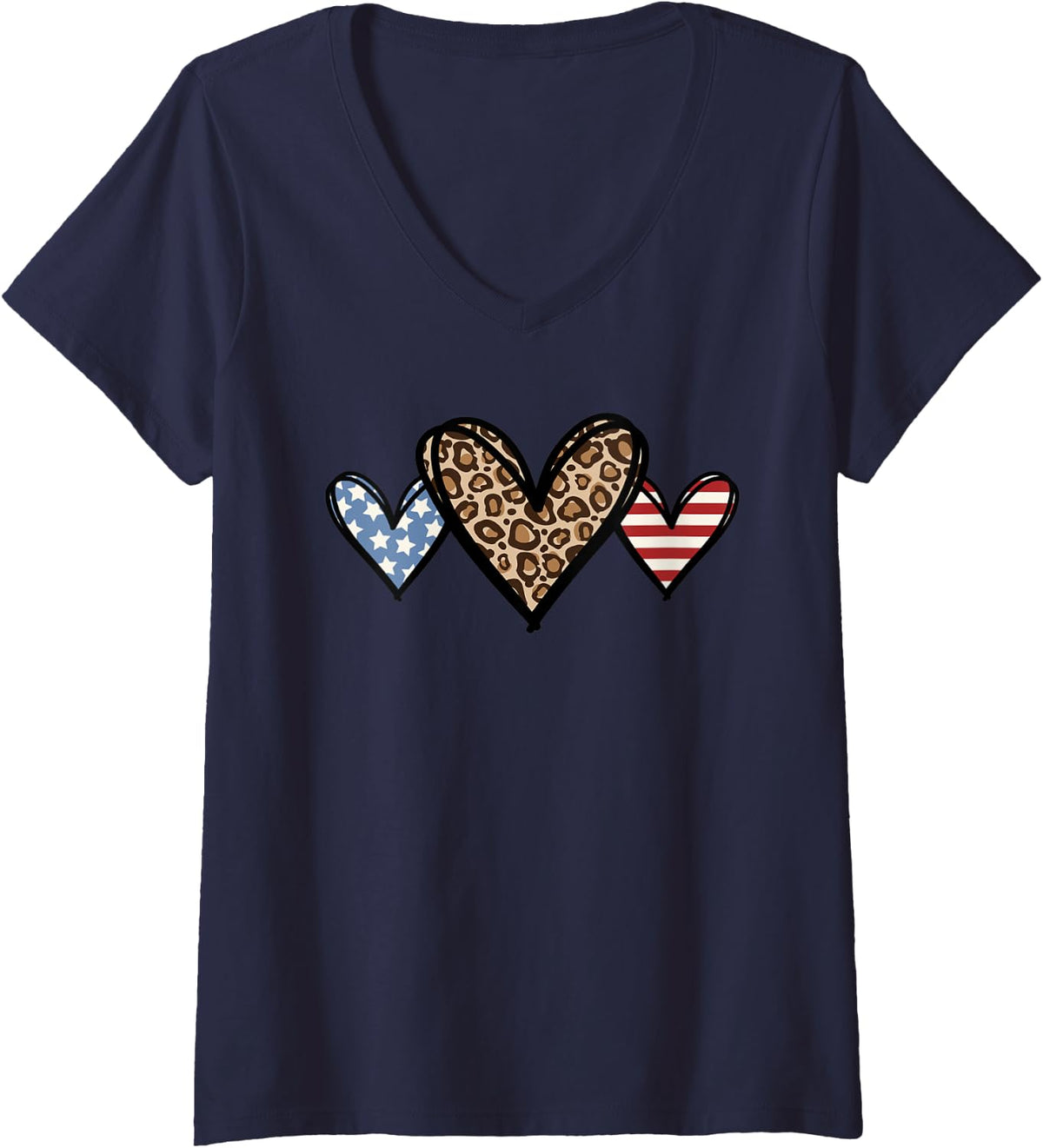 Womens Cute Patriotic 4th Of July American Flag Leopard Print Heart V Neck Apparel Streetwear Style Best Seller Look