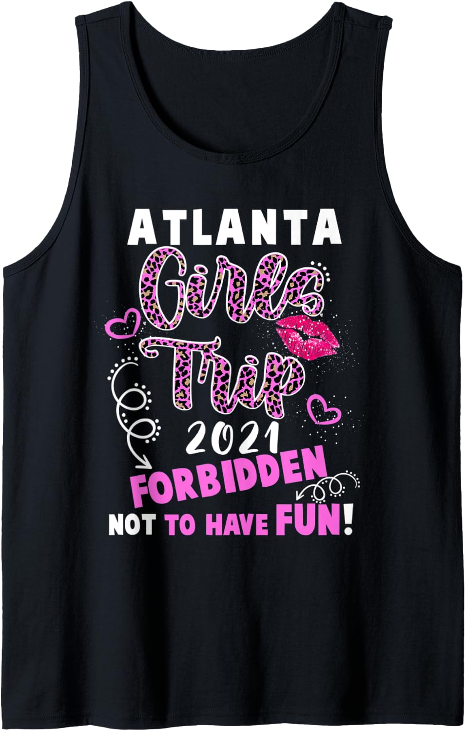 Atlanta Girls Trip 2021 Vacation Pink Lips Leopard Print Tank Top Tank Top Premium Print Gift Ready
