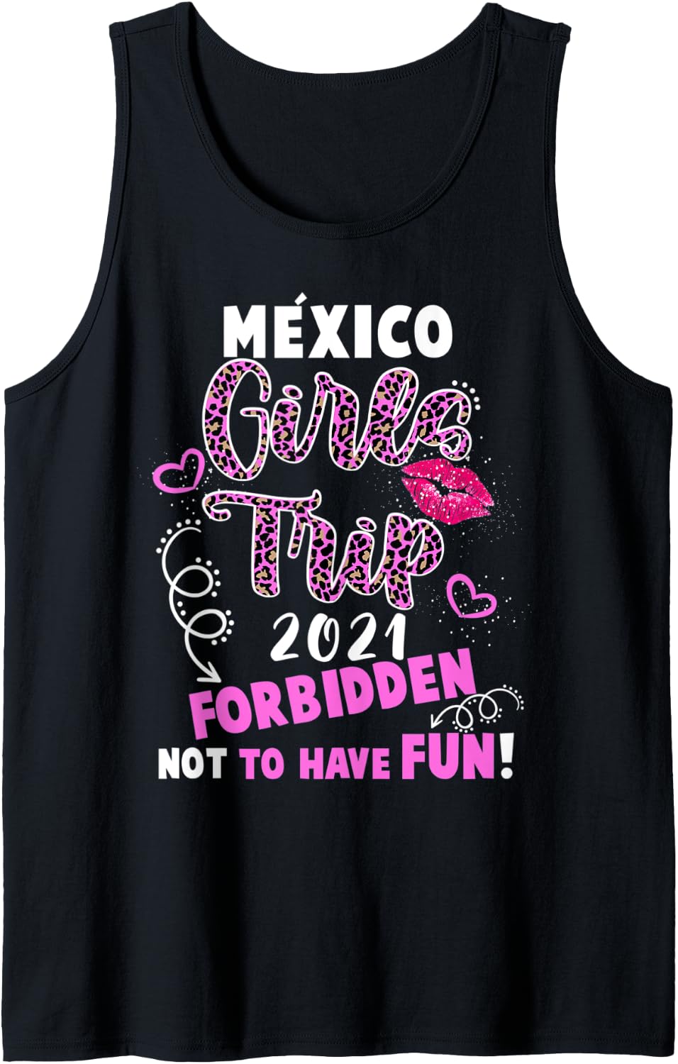 Mexico Girls Trip 2021 Vacation Pink Lips Leopard Print Tank Top Tank Top Viral TikTok Find Hot Right Now