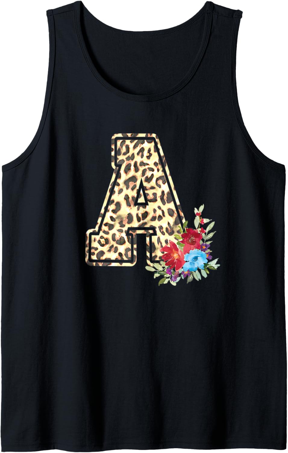 Letter A Initial Leopard Cheetah Print Flowers Watercolor Tank Top Tank Top Premium Print Hot Right Now