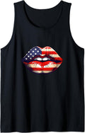 Usa Flag Kiss Me I m American Lips Print Tank Top Tank Top Streetwear Style Everyday Wear
