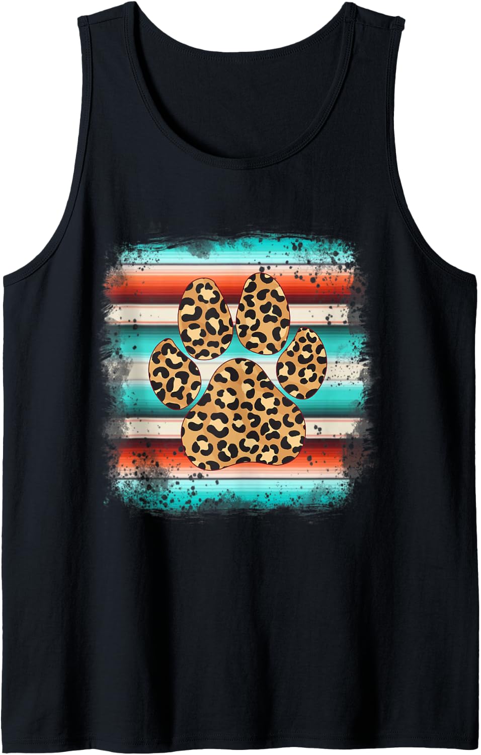Leopard Paw Print Serape Turquoise Cat Dog Pet Lover Tank Top Tank Top Streetwear Style US Top Pick