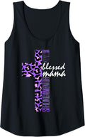 Womens Blessed Mama Cross Cheetah Print Christian Mom Mothers Day Tank Top Tank Top Trending US Hot Right Now