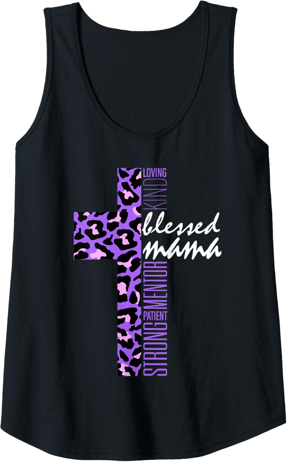 Womens Blessed Mama Cross Cheetah Print Christian Mom Mothers Day Tank Top Tank Top Trending US Hot Right Now