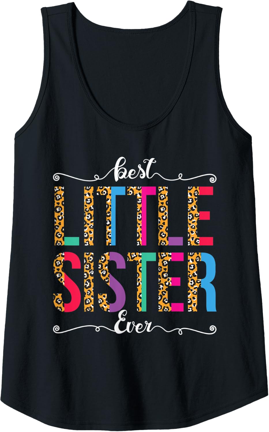 Womens Best Little Sister Ever Leopard or Cheetah Print Text Design Tank Top Tank Top Streetwear Style Everyday Wear