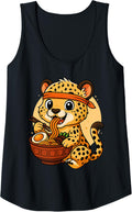 Womens Kawaii Cheetah Eating Ramen Graphic Japanese Cheetah Graphic Tank Top Tank Top Viral TikTok Find Everyday Wear