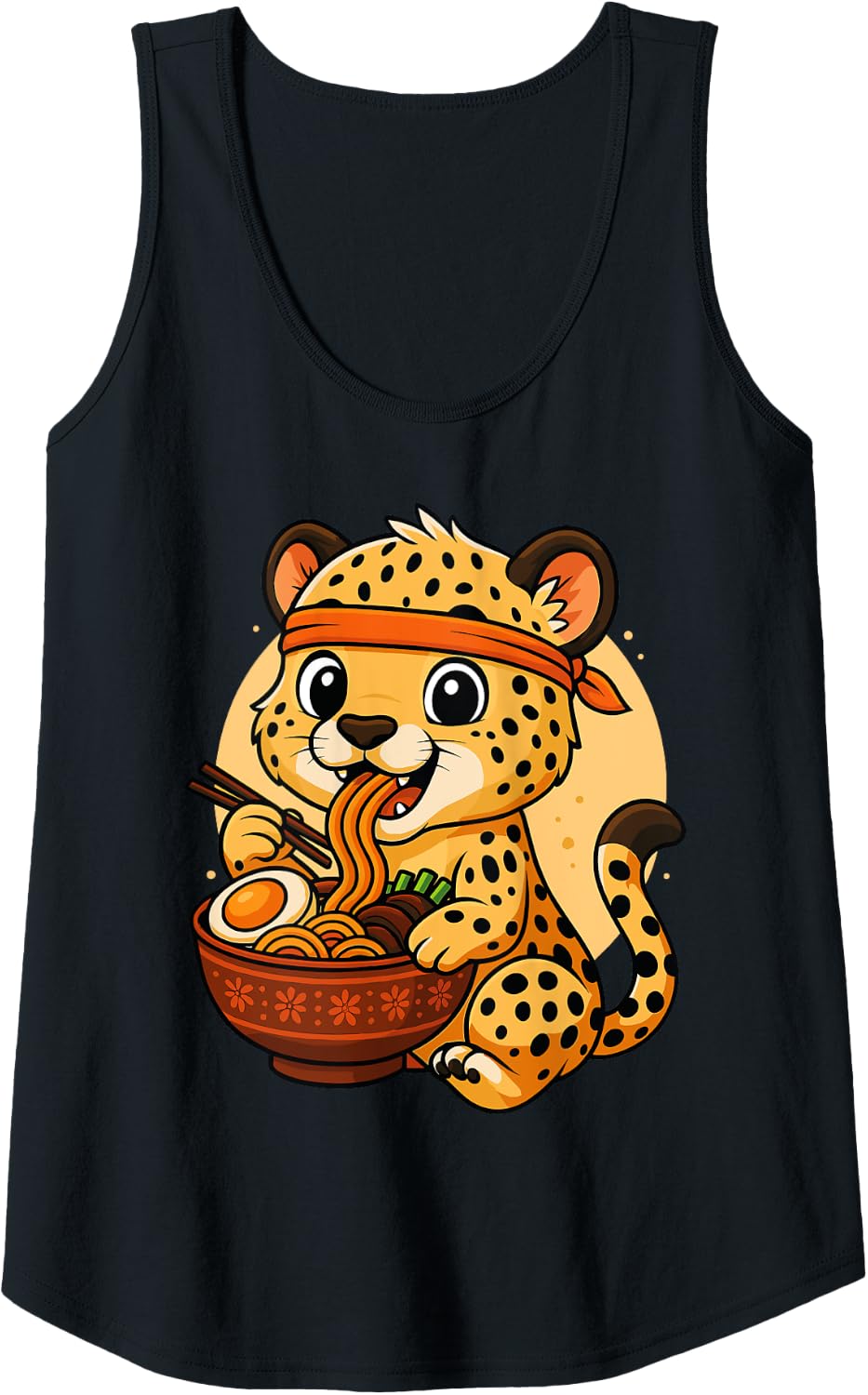 Womens Kawaii Cheetah Eating Ramen Graphic Japanese Cheetah Graphic Tank Top Tank Top Viral TikTok Find Everyday Wear