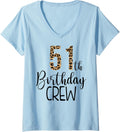 Womens 51 Year Birthday Party Leopard Print 51st Birthday Crew V Neck Apparel High Search Demand Best Seller Look