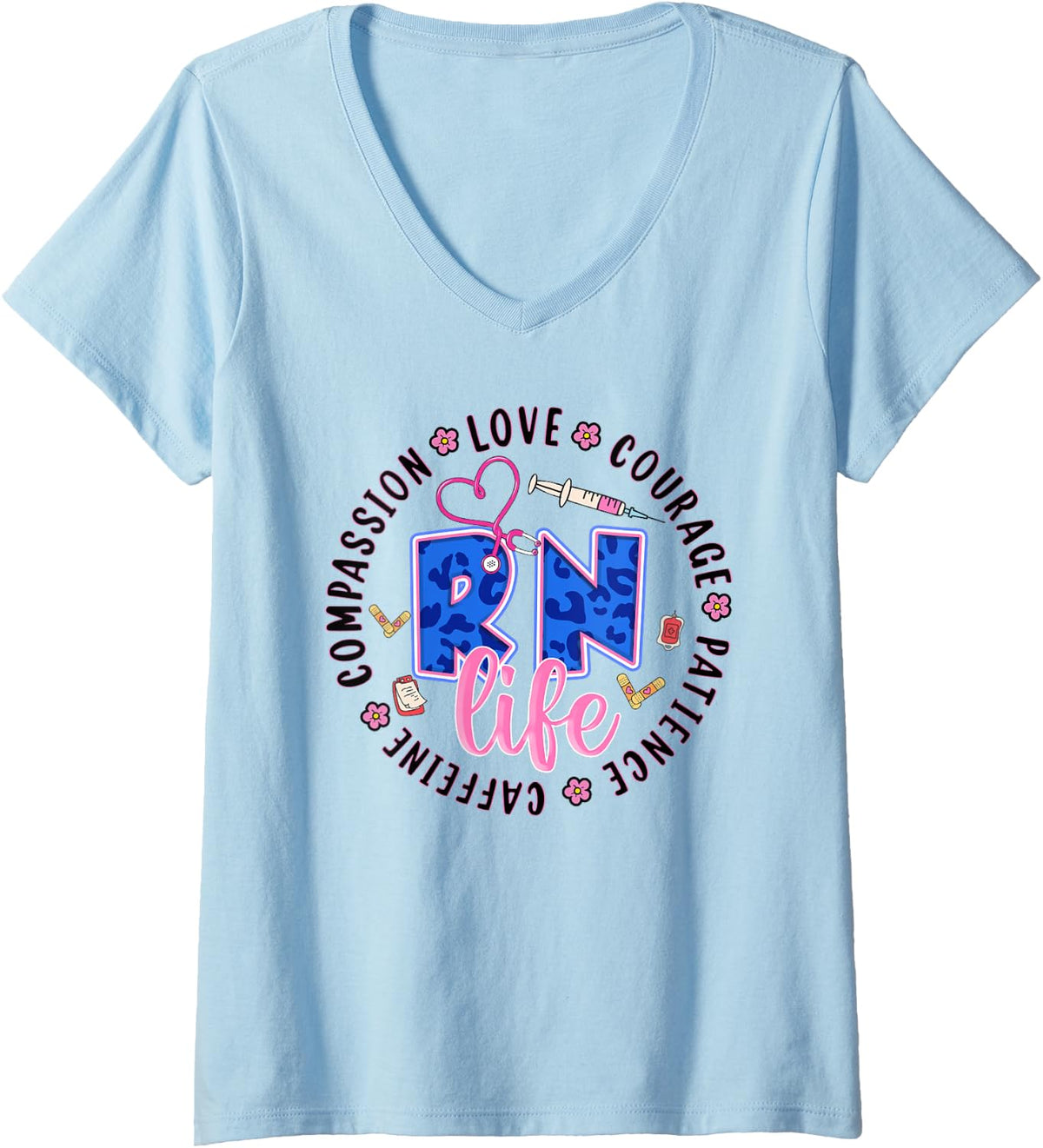 Womens Women RN Shirt for Nursing Assistants Healthcare CNA Leopard V Neck T Shirt High Search Demand Everyday Wear