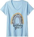 Womens Birthday Girl Funny Leopard Cheetah Print Rainbow V Neck Apparel Streetwear Style US Top Pick