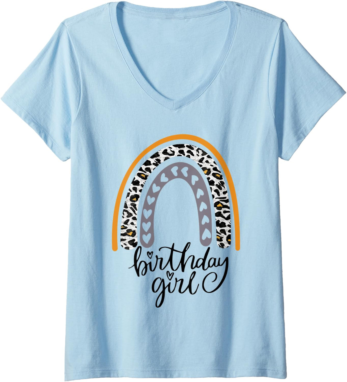 Womens Birthday Girl Funny Leopard Cheetah Print Rainbow V Neck Apparel Streetwear Style US Top Pick
