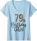 Womens 79 Year Birthday Party Leopard Print 79th Birthday Crew V Neck Apparel Viral TikTok Find Hot Right Now