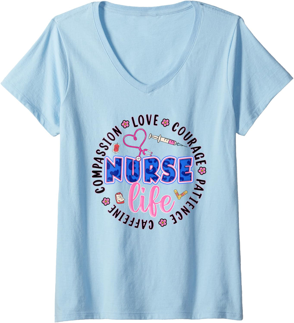 Womens Women Nurse Shirt for Nursing Assistants Healthcare Leopard V Neck T Shirt Trending US Fan Favorite