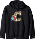 Letter C Initial Leopard Cheetah Print Flowers Watercolor Zip Hoodie Hoodie Viral TikTok Find Best Seller Look