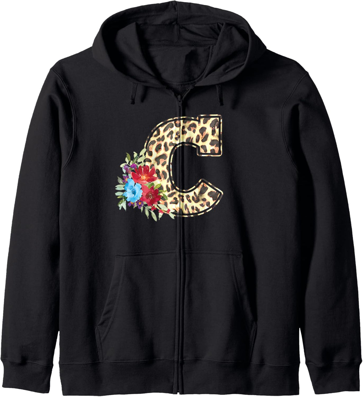 Letter C Initial Leopard Cheetah Print Flowers Watercolor Zip Hoodie Hoodie Viral TikTok Find Best Seller Look