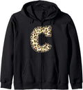 Letter C Initial Leopard Cheetah Print Trendy Watercolor Zip Hoodie Hoodie Premium Print Best Seller Look