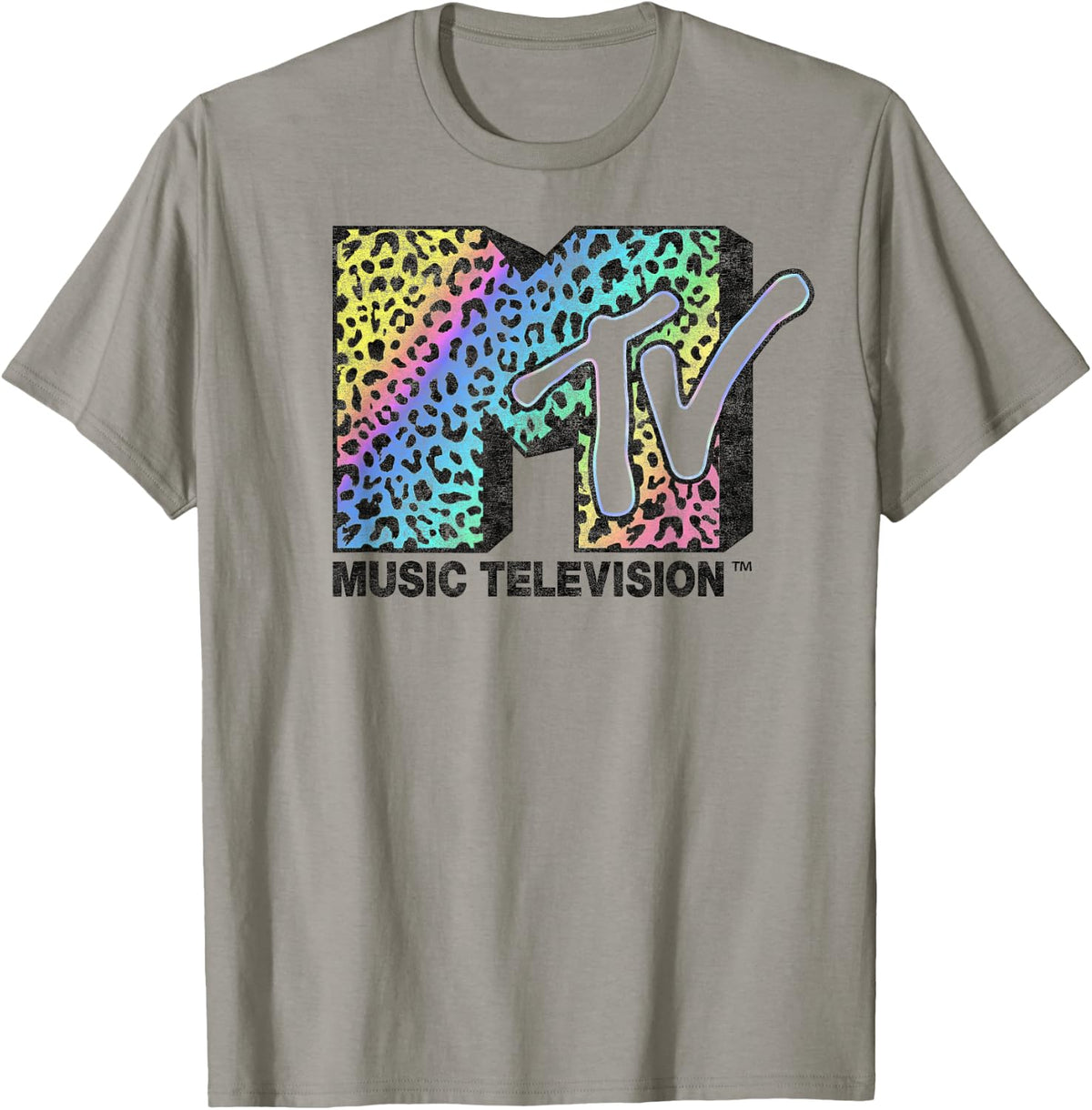 MTV Rainbow Grade Cheetah Print Logo Fill Graphic T Shirt T Shirt Trending US Everyday Wear