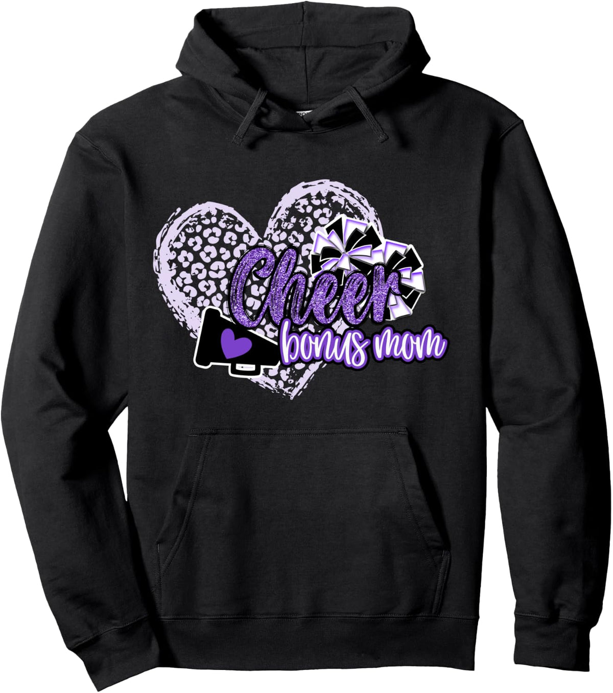 Cheer Bonus Mom Shirt Megaphone Purple Leopard Cheetah Print Pullover Hoodie Hoodie Streetwear Style US Top Pick