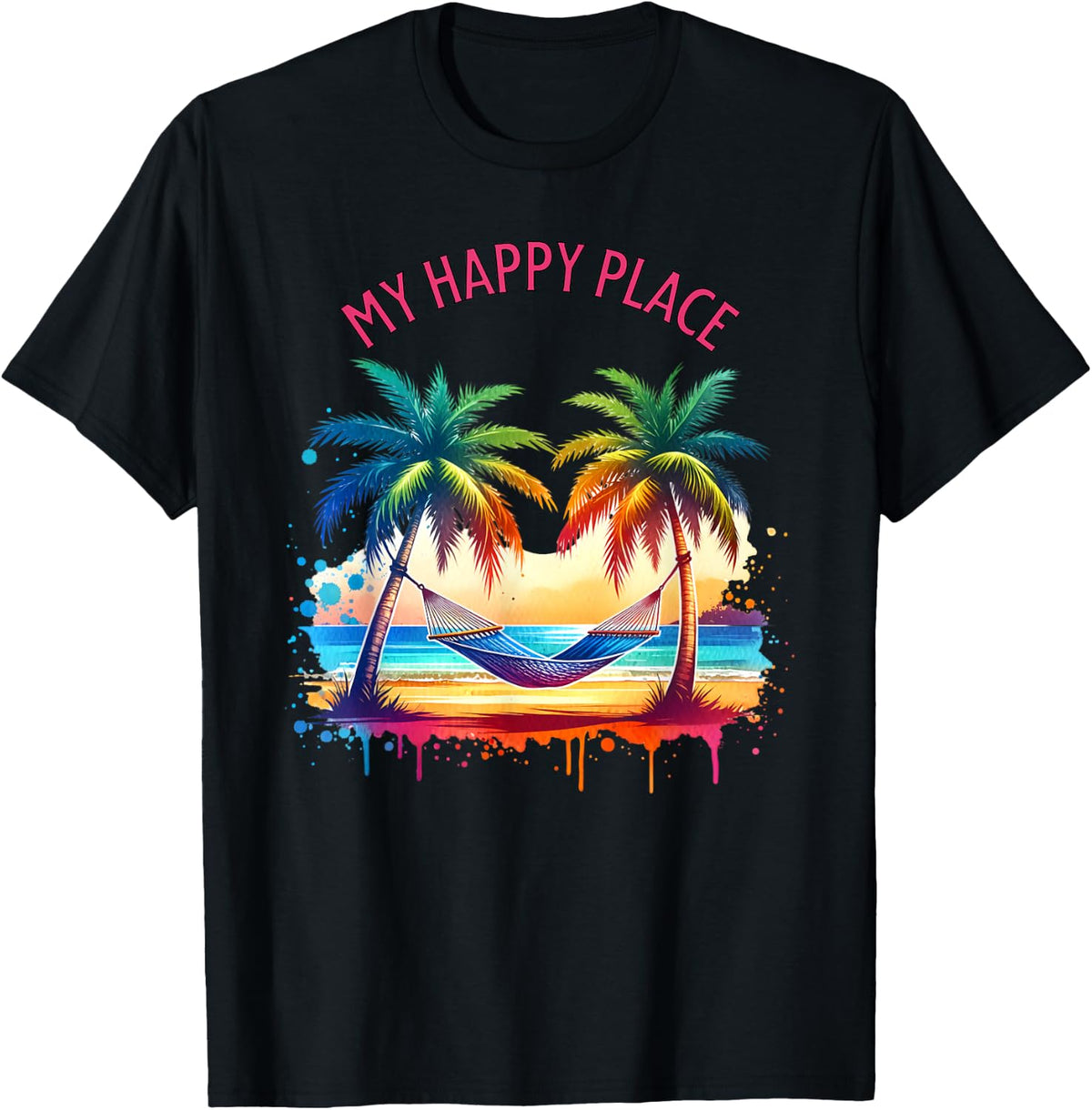 My Happy Place Watercolor Hammock on the Beach T-Shirt for Men Women Kids T-Shirt | US Viral Pick | Aesthetic Casual Look