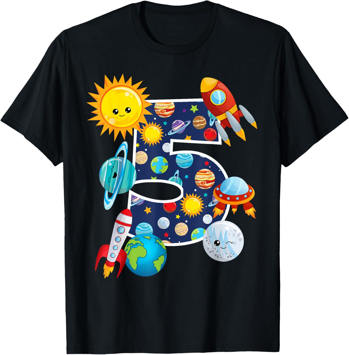 Outer Space 5 Year Old 5th Birthday Party T-Shirt Boys Girls T-Shirt | Premium Quality | Top Rated Comfort