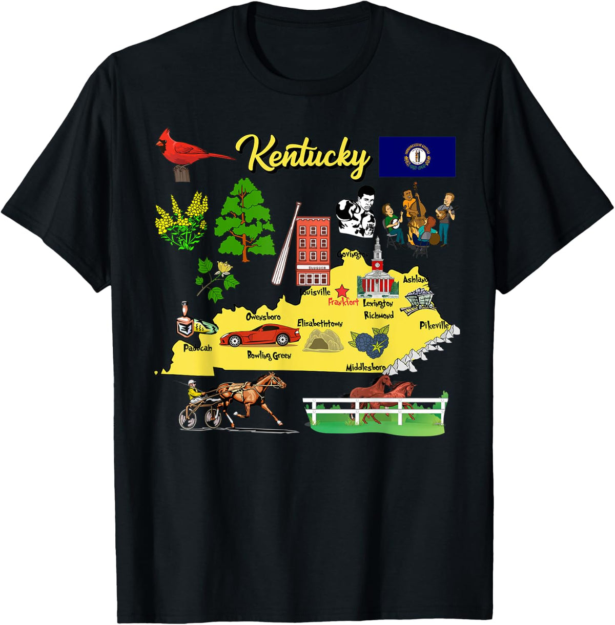 Hand Drawn Illustration of Kentucky Map, Tourist places, USA Apparel | Premium Quality | Top Rated Comfort