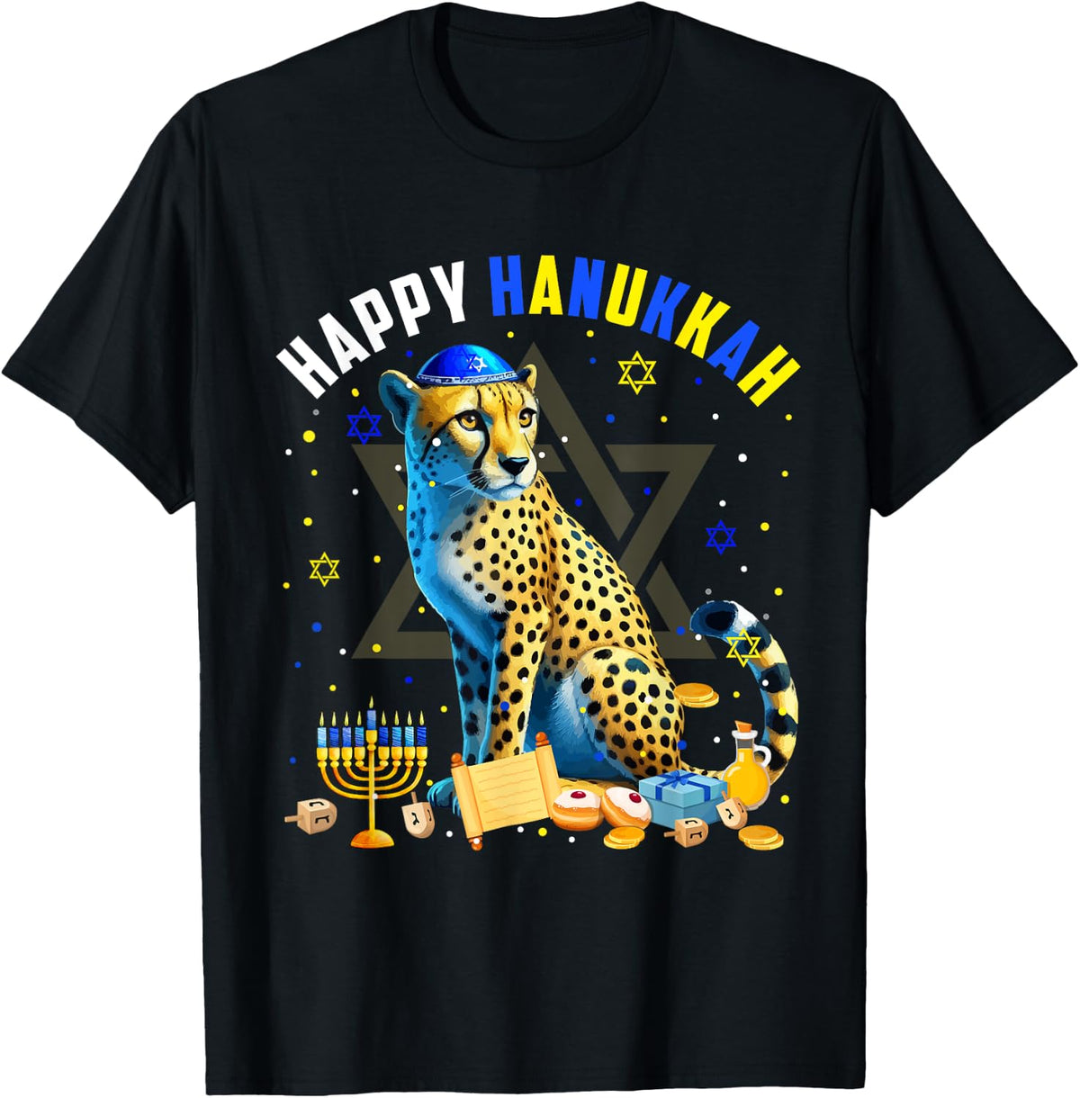 Happy Hanukkah Cheetah Costume Jewish Symbols Menorah Lover Apparel Premium Print Fan Favorite
