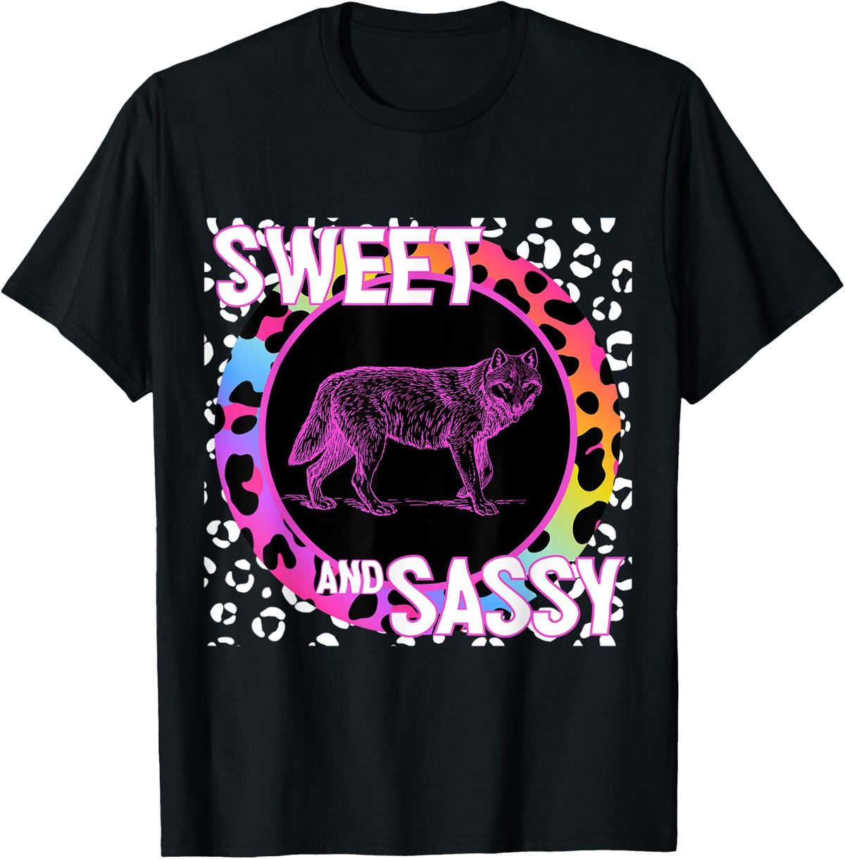 Cute Wolf 90s Nostalgia Rainbow Leopard Print Tropical Apparel Premium Print US Top Pick