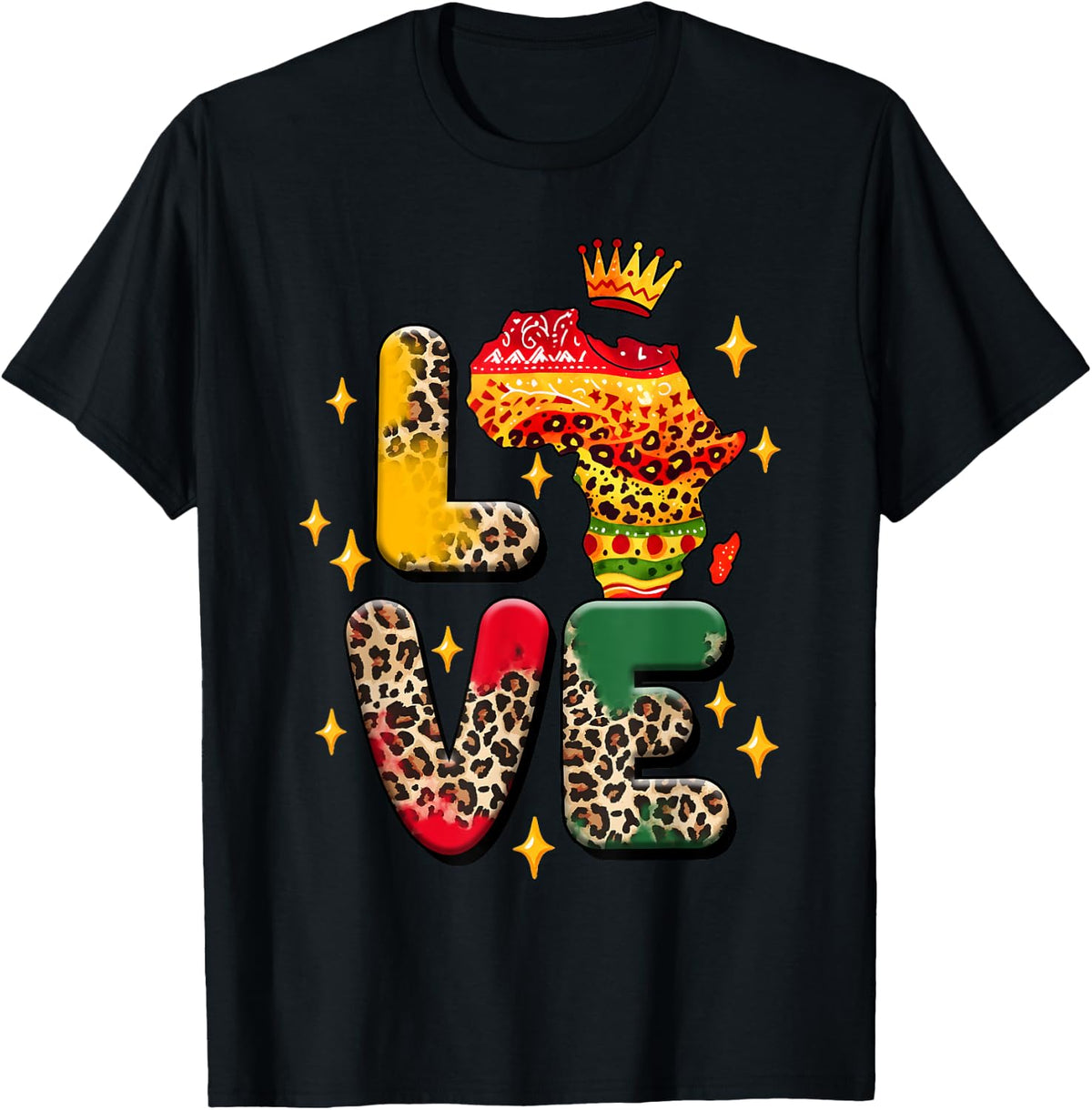 Black LOVE African Black King Queen Cheetah Crown Africa Apparel Streetwear Style Everyday Wear
