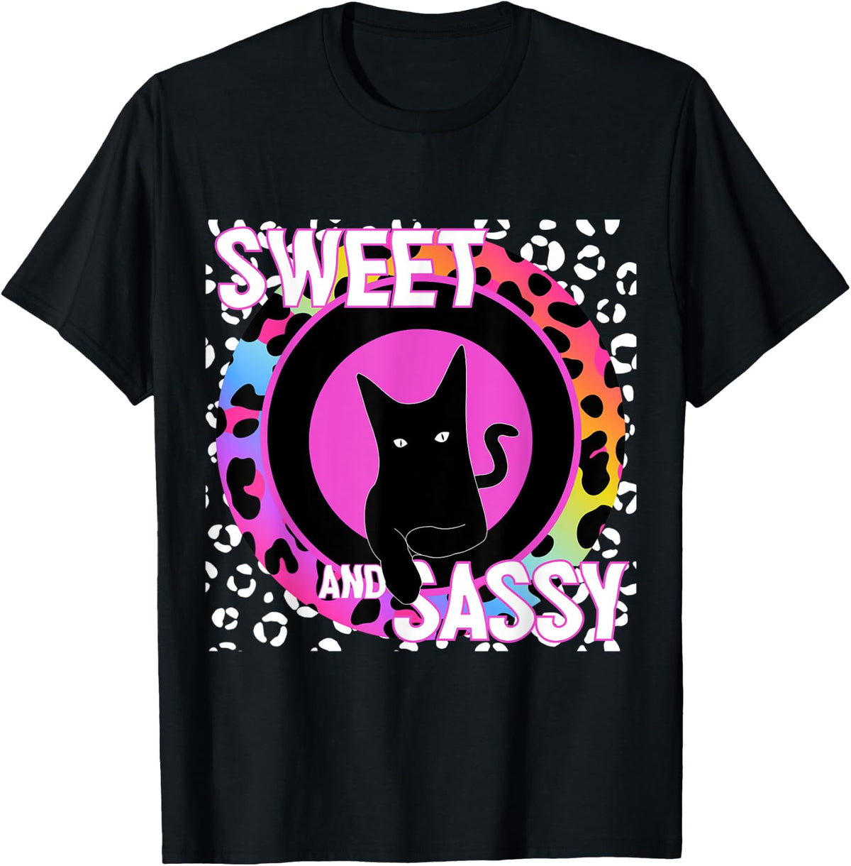 Cute Cat Feline 90s Nostalgia Rainbow Leopard Print Tropical Men Women Kids Apparel Streetwear Style Gift Ready