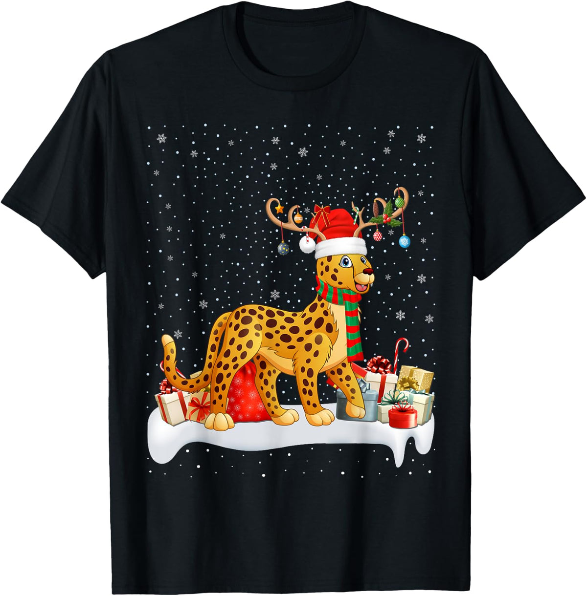 Xmas Lights Reindeer Santa Hat Cheetah Christmas Apparel Trending US Everyday Wear