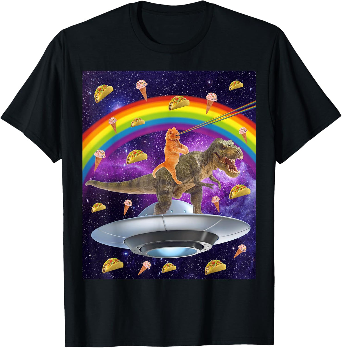 Taco Kitty Rainbow Laser Eye T-Rex Riding Space Cat Shirt T-Shirt for Men Women Girls Kids T-Shirt | High Search Volume | Top Rated Comfort