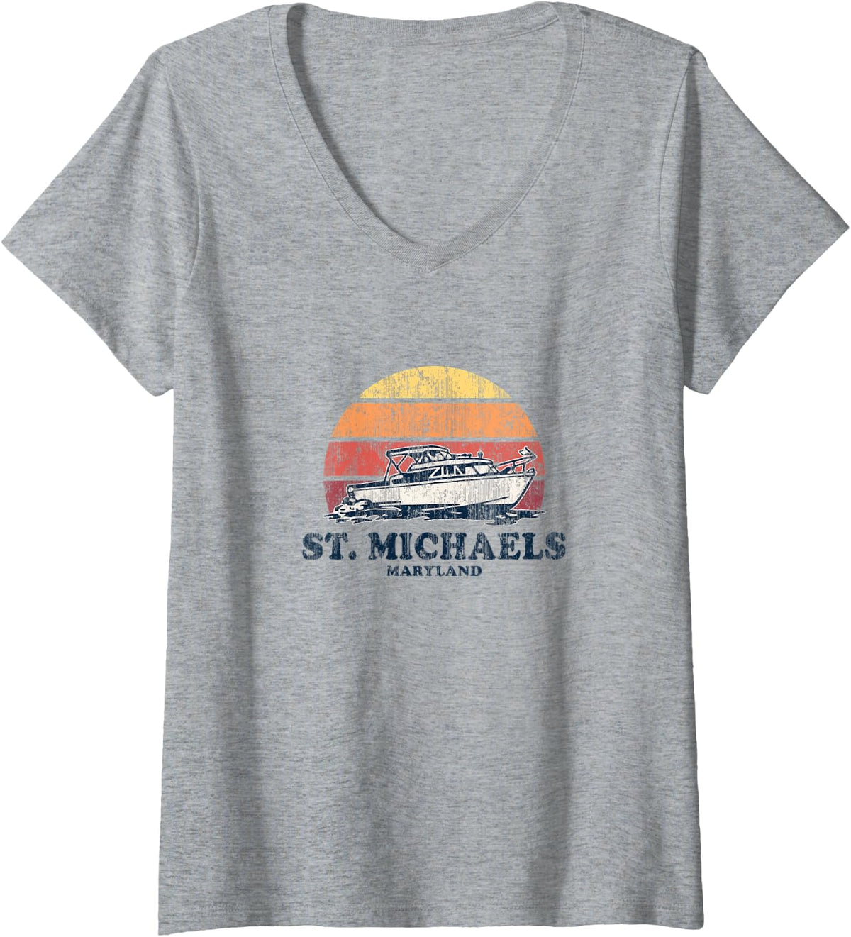 Womens St. Michaels MD Vintage Boating 70s Retro Boat Design V-Neck Apparel | Premium Quality