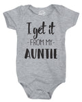 Baby Undershirts Funny Baby Clothes I Get It From My Auntie Rompers With Sayings Cute Romper Black Baby Romper Funny Quotes Romper Graphic Tee – Premium Graphic · Perfect For Daily Wear