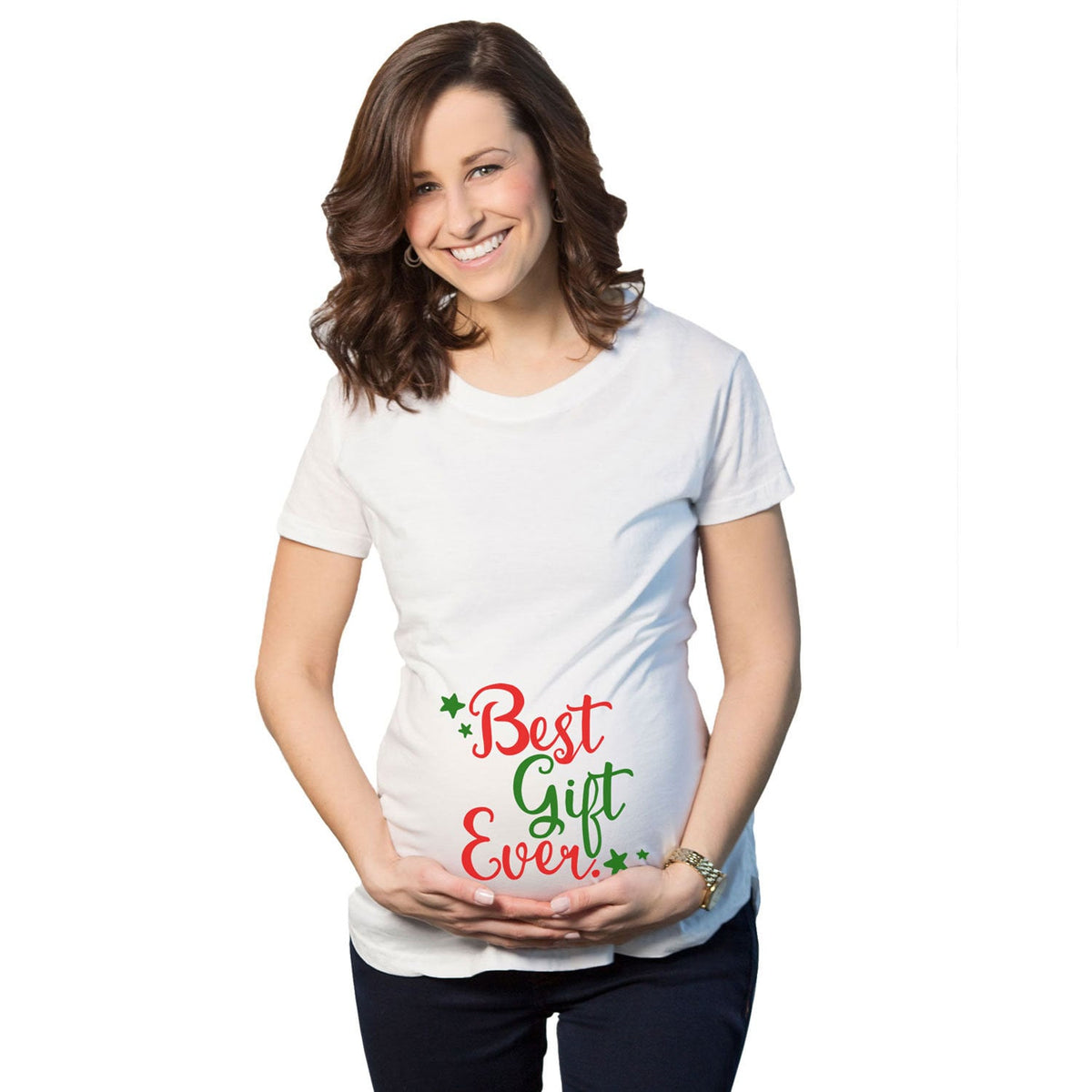 Christmas Maternity Shirt Expecting At Christmas Xmas Pregnancy Shirt Christmas Baby Gifts New Mom Christmas Best Gift Ever Maternity Graphic Tee – Soft Feel · Top Pick For Any Outfit