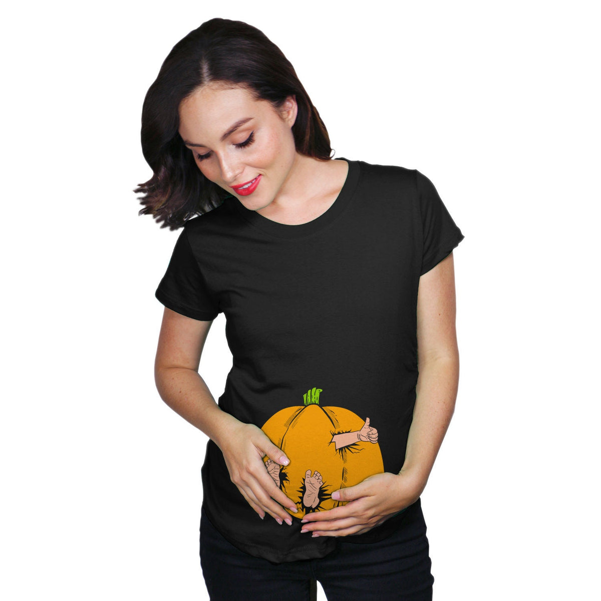 Monster Pumpkin Halloween Maternity T Shirt Busting Out Pumpkin Pregnancy Shirt New Mom Baby Halloween Halloween Pregnancy Reveal Graphic Tee – Feel-Good Design · High-Quality Print