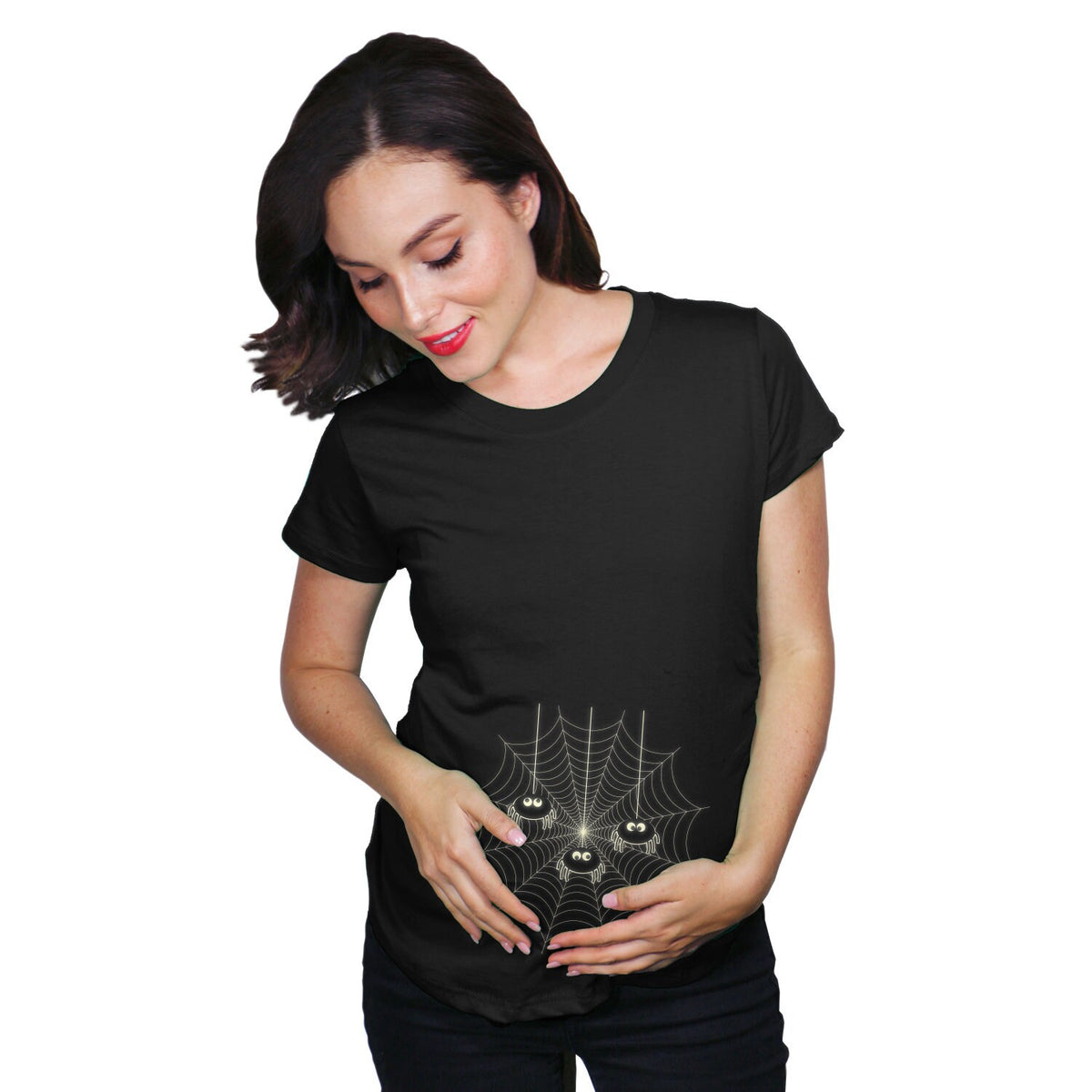 Halloween Maternity Shirt Glow In the Dark Ink Spider Web Pregnancy Halloween Pregnant Gift Halloween Costume Pregnant Mom To Be Shirt Graphic Tee – Soft Feel · High-Quality Print