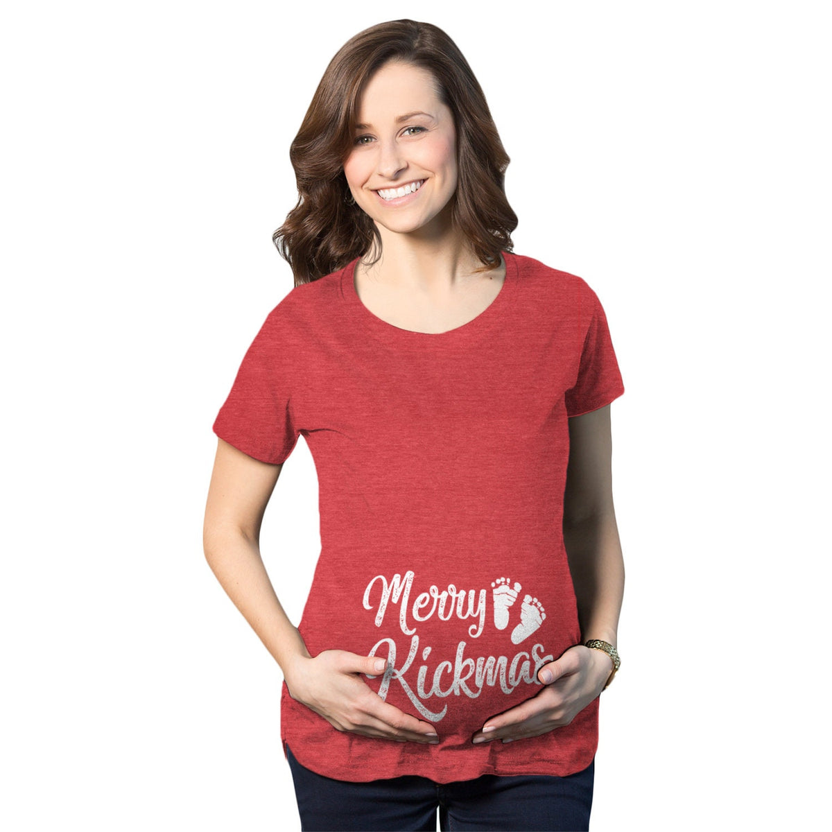 Christmas Maternity Shirt Christmas Pregnancy Reveal Pregnant For Xmas Tops Red Festive Ruched Baby Bump Tops Merry Kickmas Shirt Graphic Tee – Premium Graphic · Must-Have Style