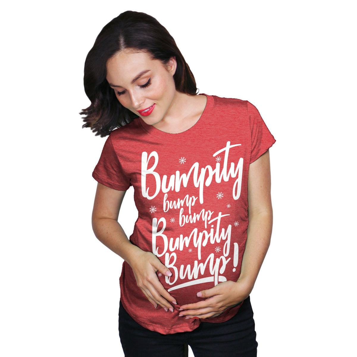 Christmas Maternity ShirtBumpity Bump Bump Christmas Pregnancy Pregnant For Xmas Red Festive Ruched Pregnancy Tops Festive Baby Bump Graphic Tee – Warm & Stylish · Great Gift For Fans