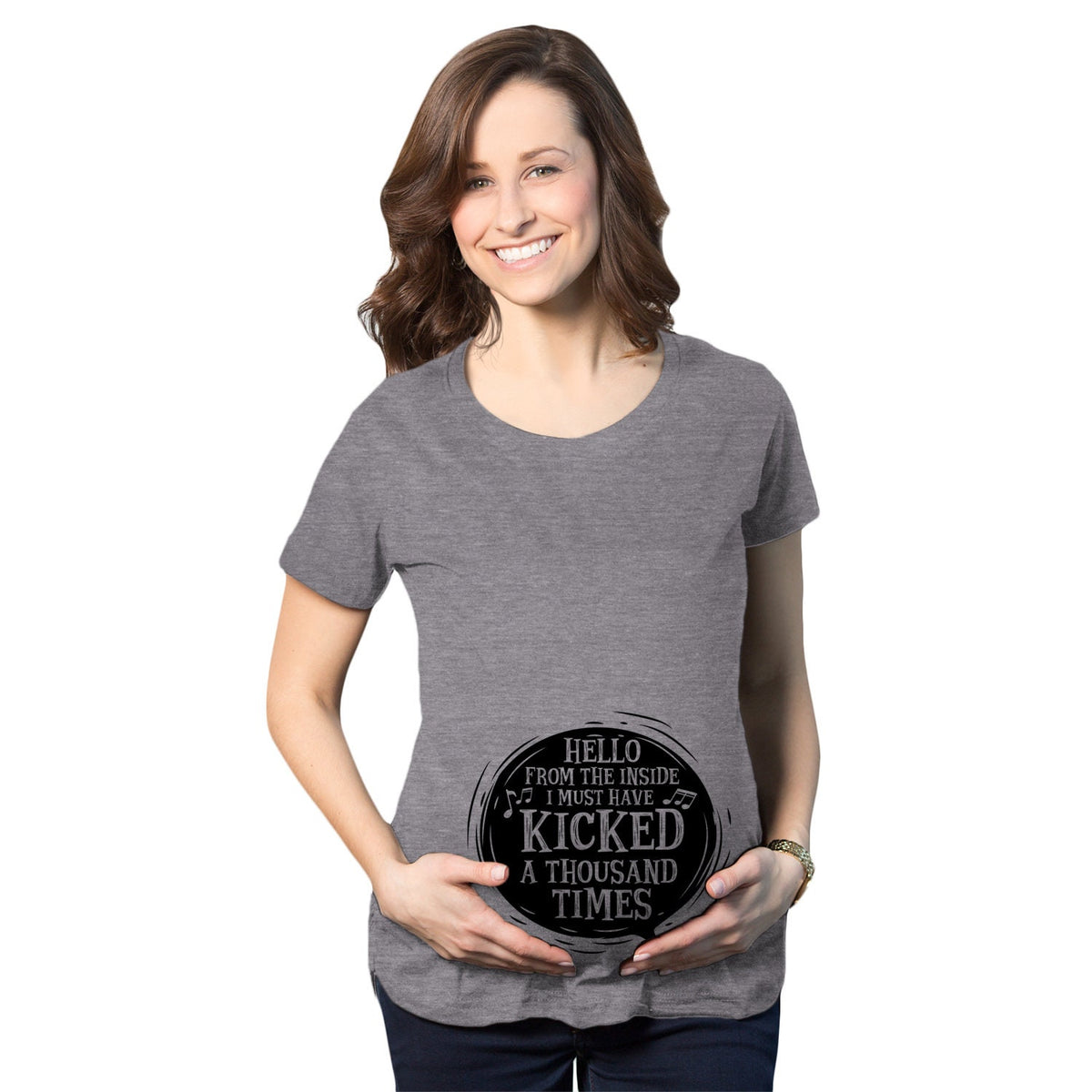 Hello Cute Maternity Shirt Hello From The Inside Kicked A Thousand Times Hello Pregnant Maternity Shirt Funny Pregnant Shirt Lyrics Graphic Tee – Premium Graphic · High-Quality Print