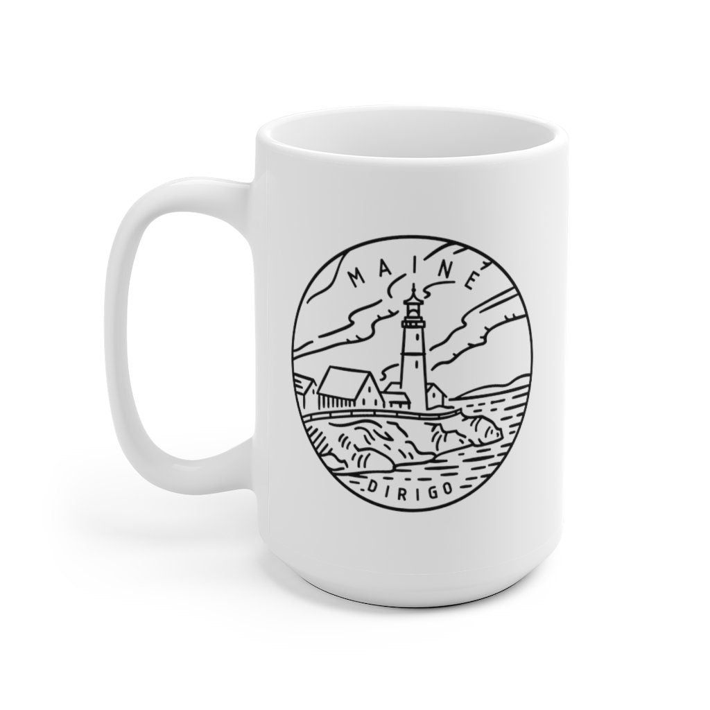Maine Mug State Design White Ceramic Maine Mug 11oz 15oz Personalization Available Graphic Tee – Soft Feel · Trending Graphic Apparel