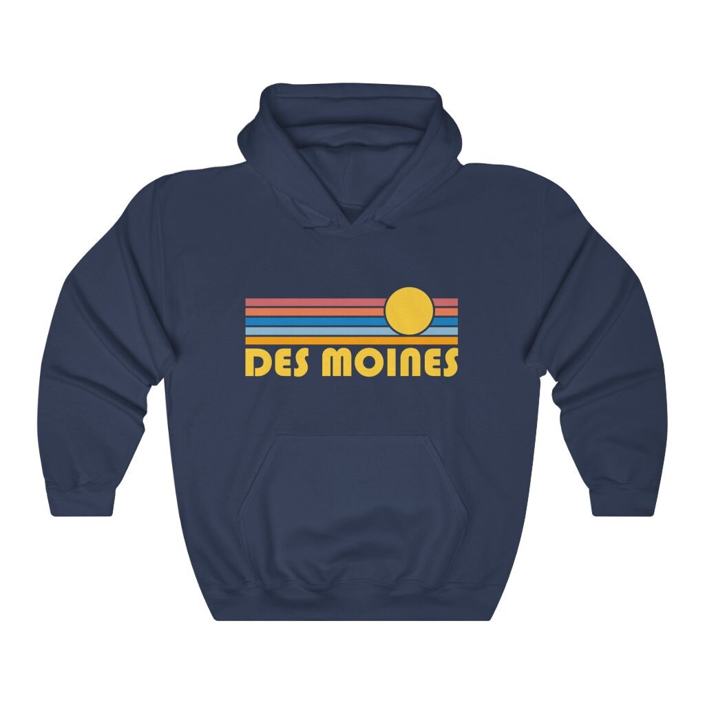 Des Moines Iowa Hoodie Retro Sunrise Unisex Des Moines Sweatshirt Personalization Available Hoodie – Premium Graphic · Top Pick For Any Outfit