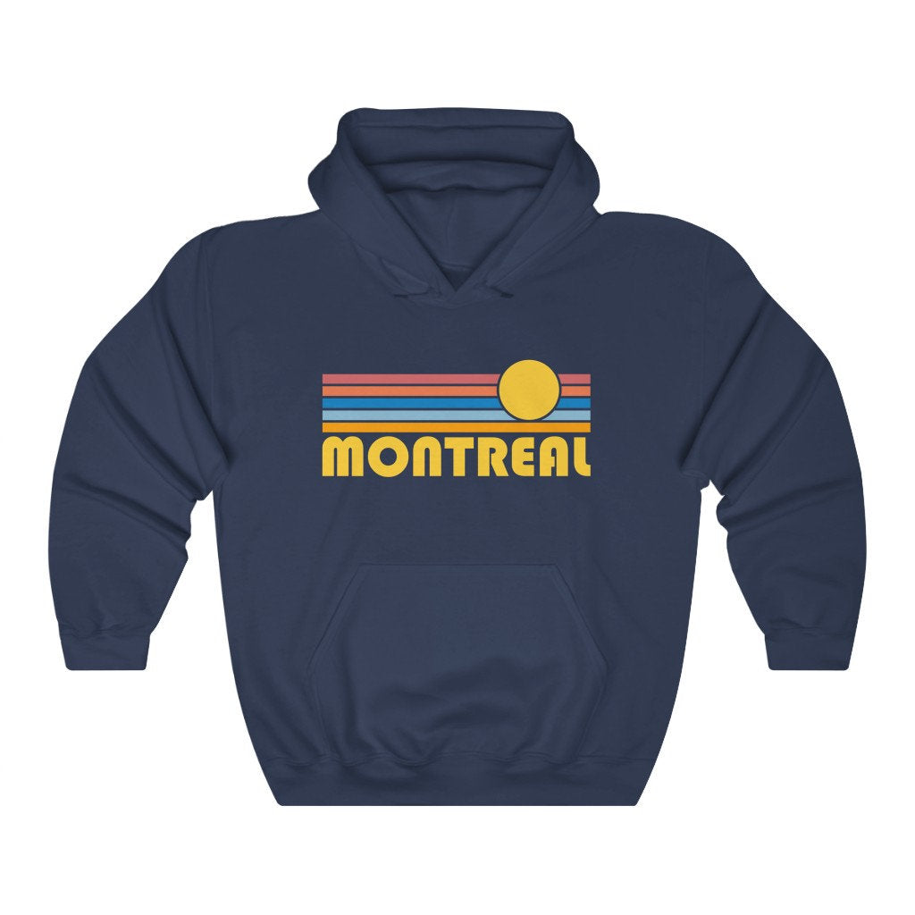 Montreal Canada Hoodie Retro Sunrise Unisex Montreal Sweatshirt Personalization Available Hoodie – Feel-Good Design · Perfect For Daily Wear