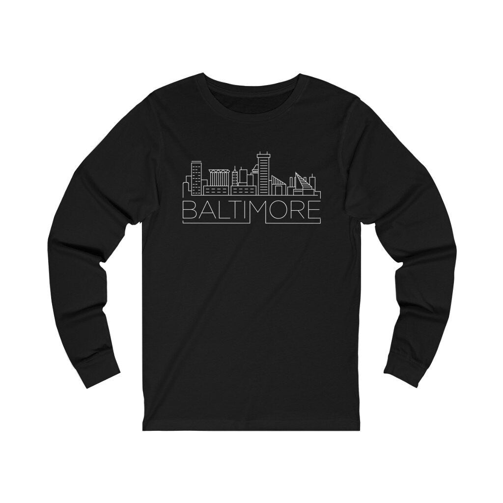 Baltimore Maryland Long Sleeve Shirt Skyline Adult Unisex Baltimore Long Sleeve T Shirt Personalization Available Graphic Tee – Warm & Stylish · Must-Have Style