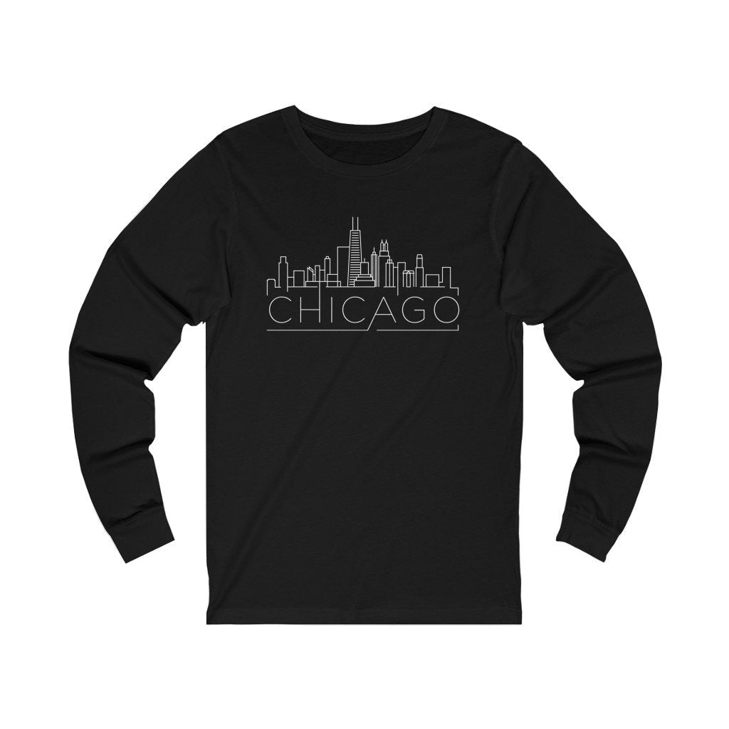 Chicago Illinois Long Sleeve Shirt Skyline Adult Unisex Chicago Long Sleeve T Shirt Personalization Available Graphic Tee – Premium Graphic · Great Gift For Fans