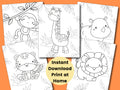 Safari Coloring Pages for Kids Kids Party Games Jungle Birthday Favor Animal Coloring Sheet Baby Shower Activities Homeschool Printable Graphic Tee – Feel-Good Design · Trending Graphic Apparel