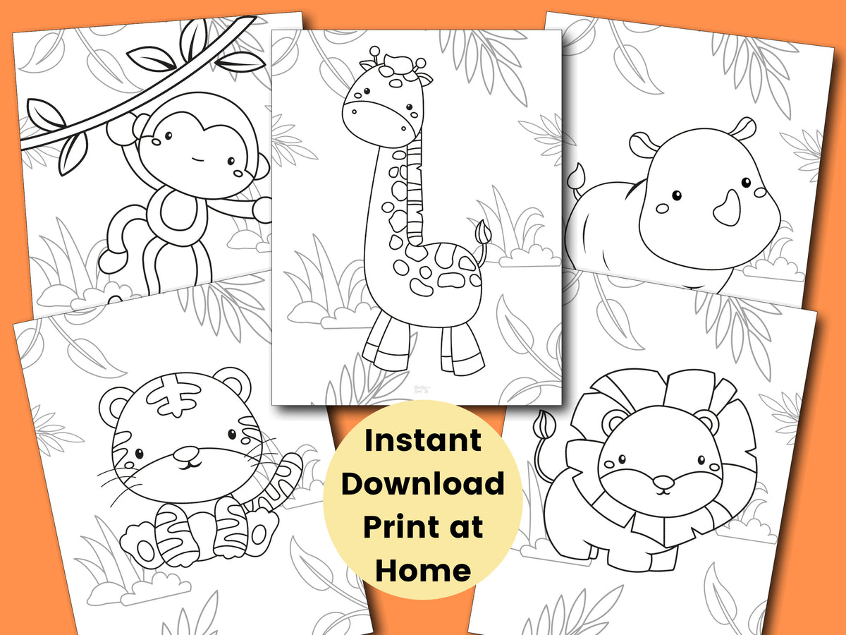 Safari Coloring Pages for Kids Kids Party Games Jungle Birthday Favor Animal Coloring Sheet Baby Shower Activities Homeschool Printable Graphic Tee – Feel-Good Design · Trending Graphic Apparel