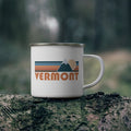 Vermont Camp Mug 12oz Retro Mountain Enamel Campfire Vermont Mug Personalization Available Graphic Tee – Soft Feel · Must-Have Style
